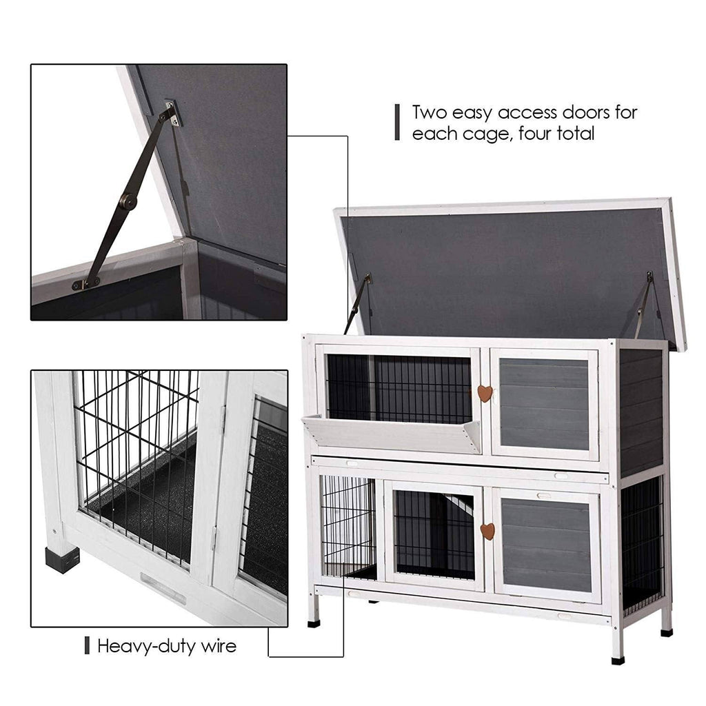 Grey 2 Story Wooden Rabbit Hutch with Ladder X5803