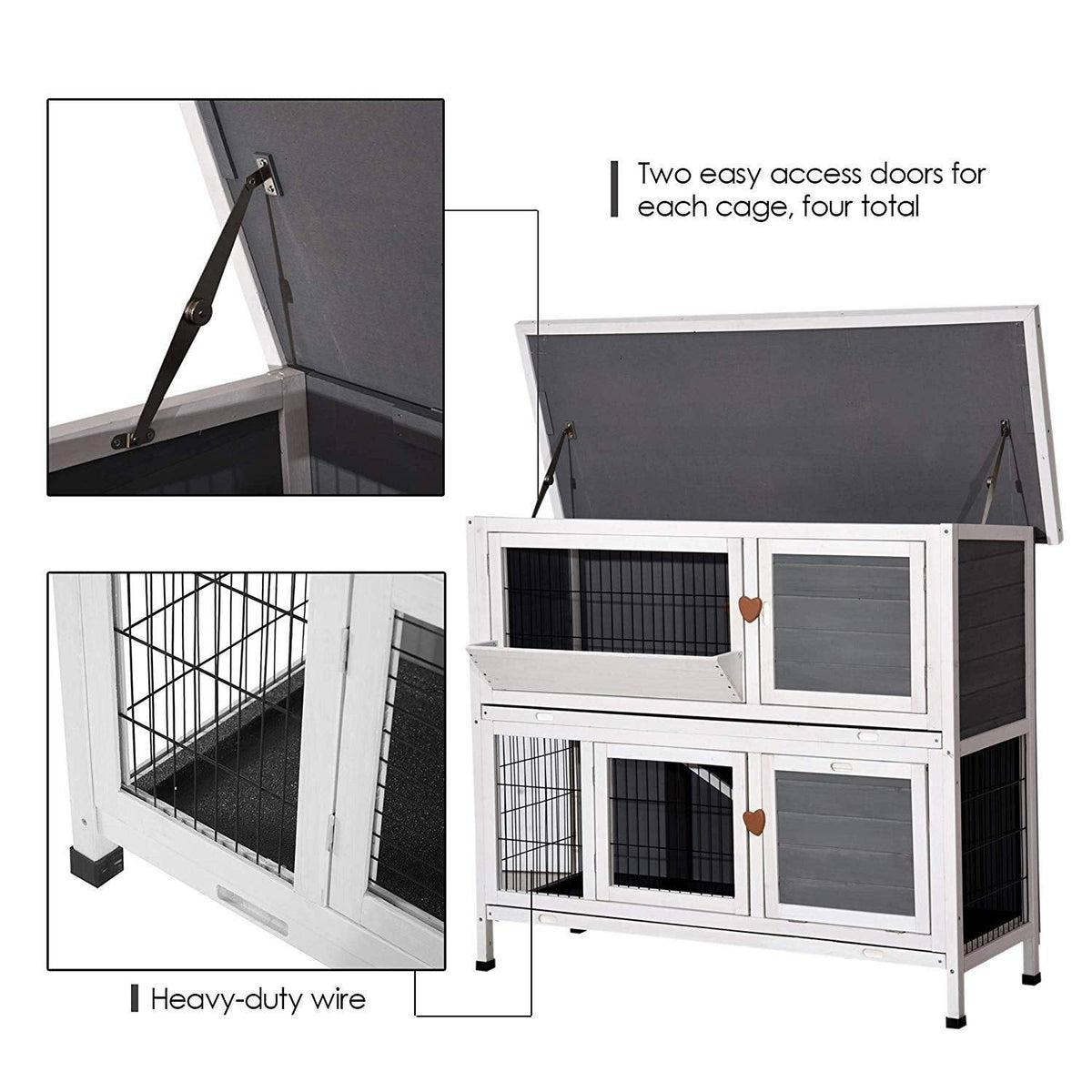 Grey 2 Story Wooden Rabbit Hutch with Ladder X5803