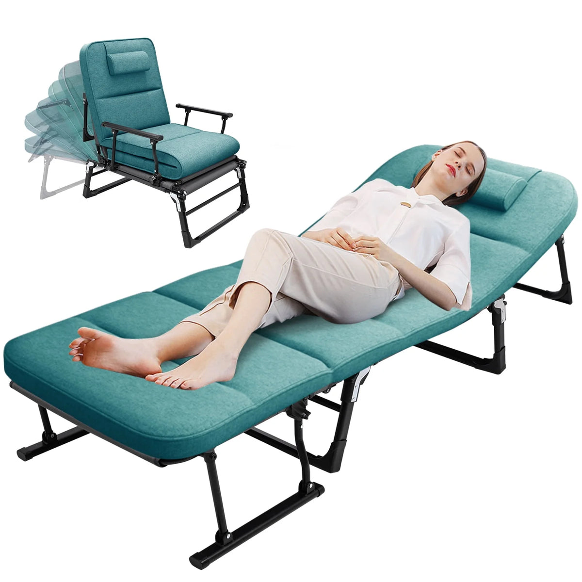 3 in 1 Folding Camping Cot Bed with Mattress & Pillow R7769