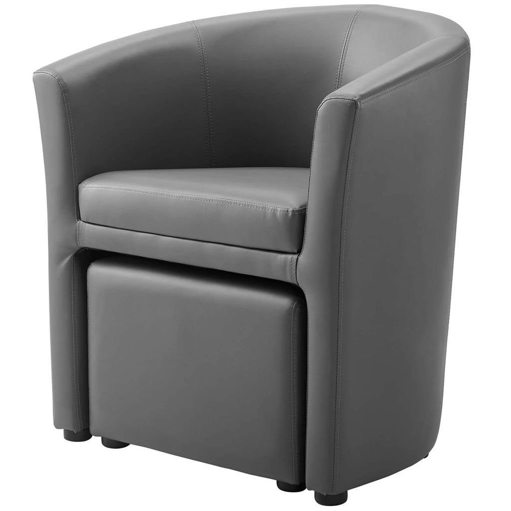 Grey Faux Leather Armchair and Ottoman A673
