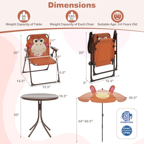 Kids Picnic Table with 2 Folding Chairs and Adjustable Umbrella O58405