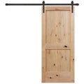 Rustic 2-Panel V-Groove Unfinished Knotty Alder Wood Interior Barn Door with Bronze Hardware C7695