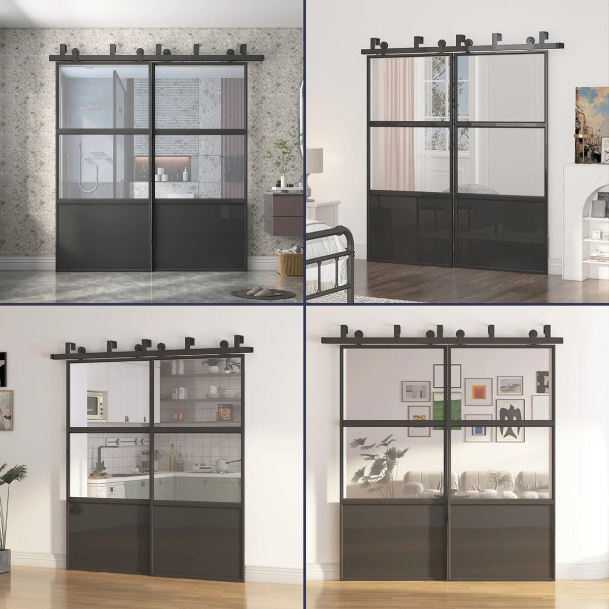 36" x 84" Frosted Tempered Glass Metal Barn Door E7346