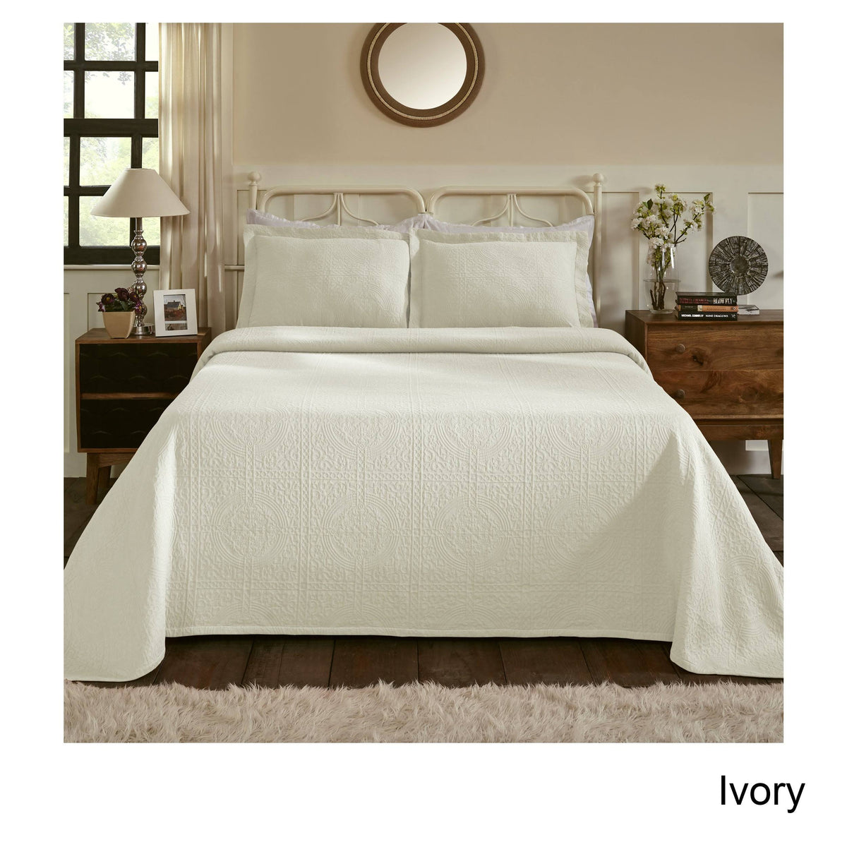 Beige Jacquard Matelasse Bedspread Set E567059