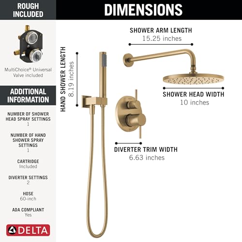 2-Setting Round Shower System with Rain Shower Head and Handheld Spray Chrome N74505