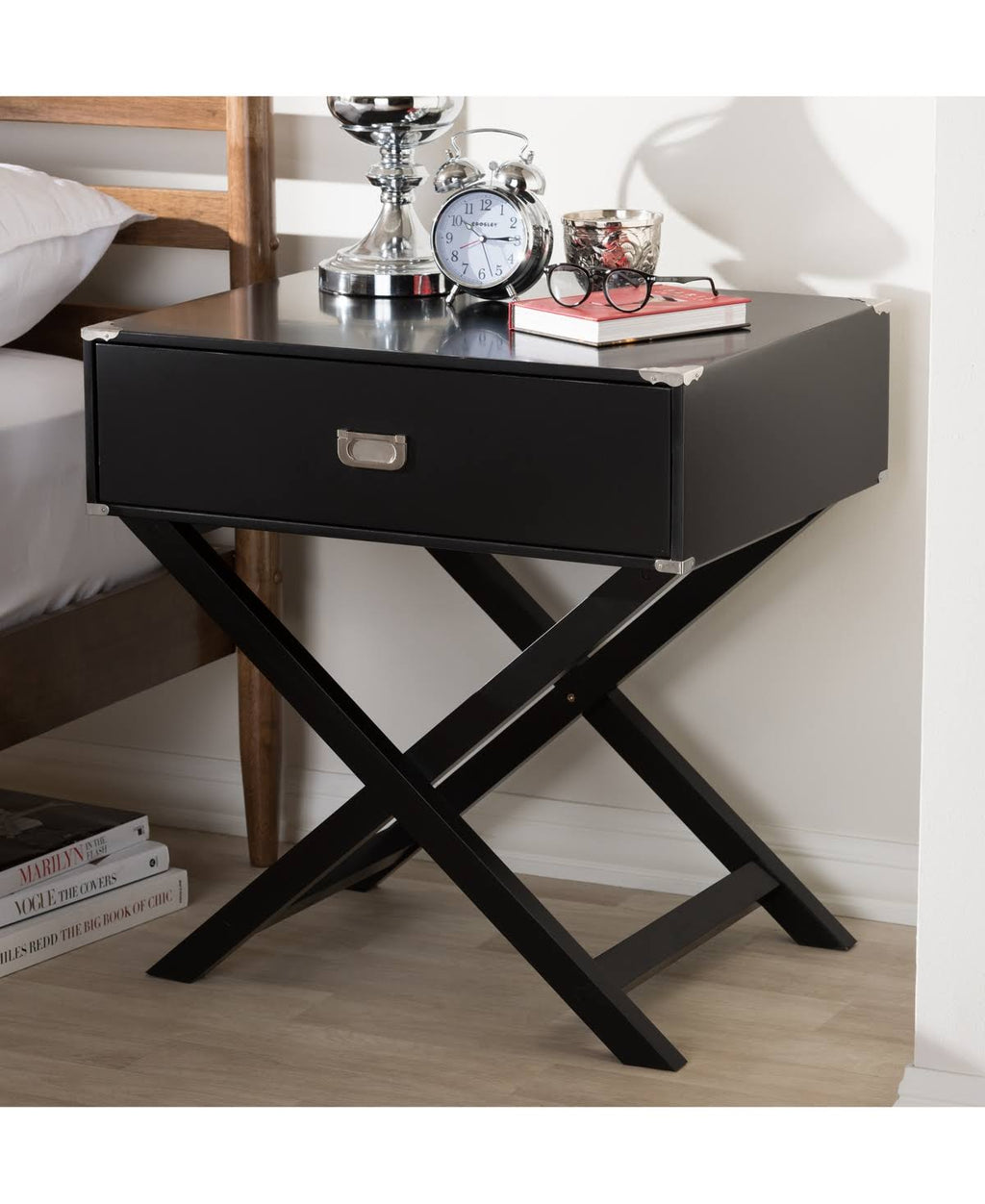 Black 1-Drawer Wooden Bedside Table Y840436