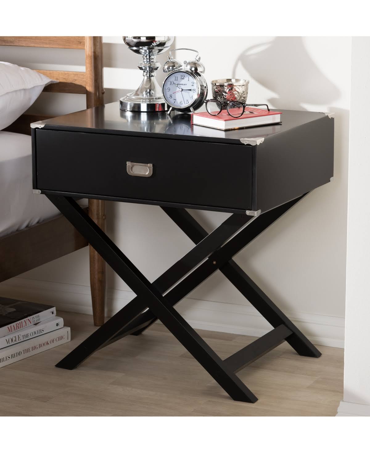 Black 1-Drawer Wooden Bedside Table Y840436