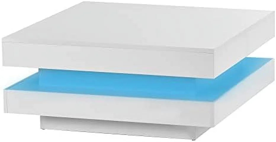 White Square Coffee Table with LED Lights H136