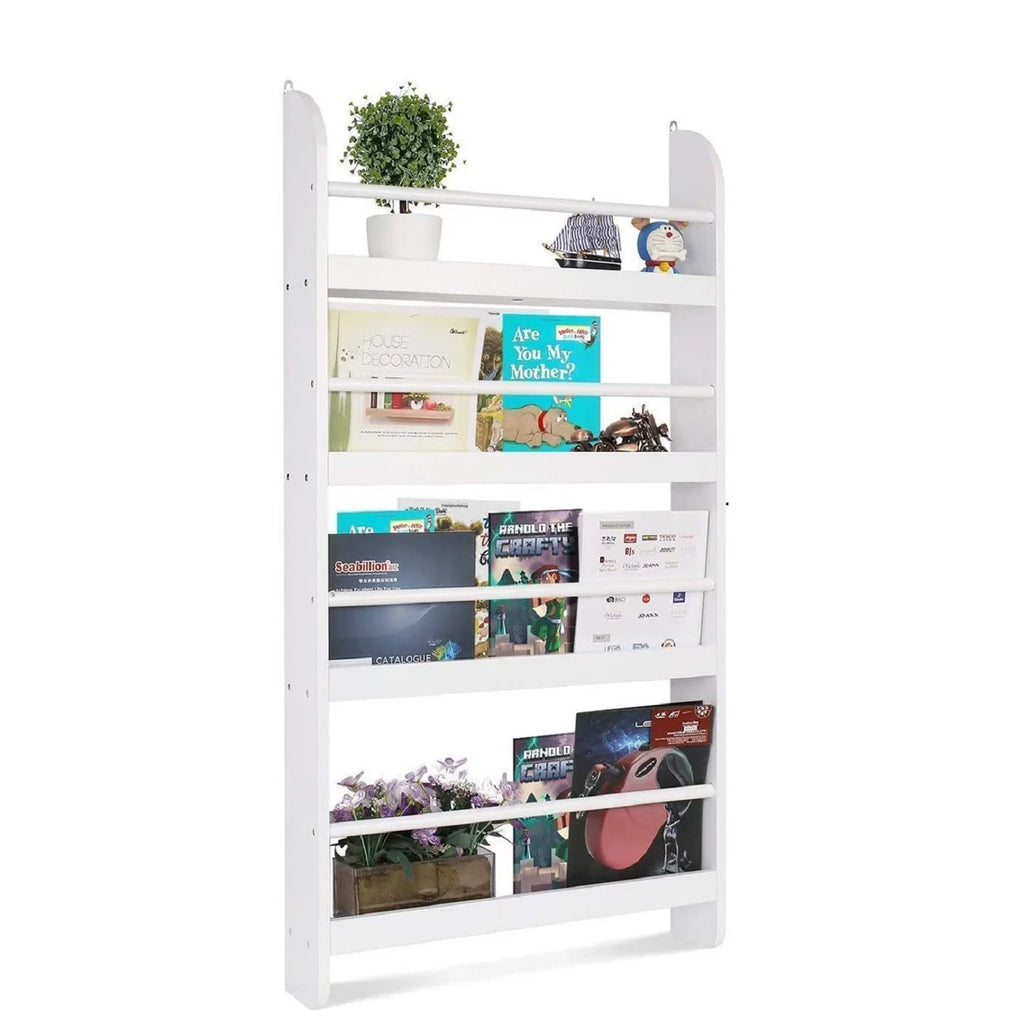 4-Tier White Wall Mounted Bookshelf Storage Rack Q9397
