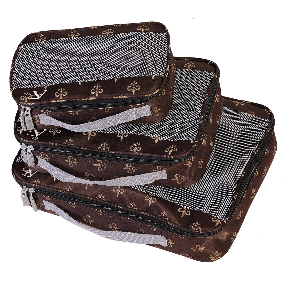 Brown Fleur De Lis Packing Cubes 3-Piece Set T102