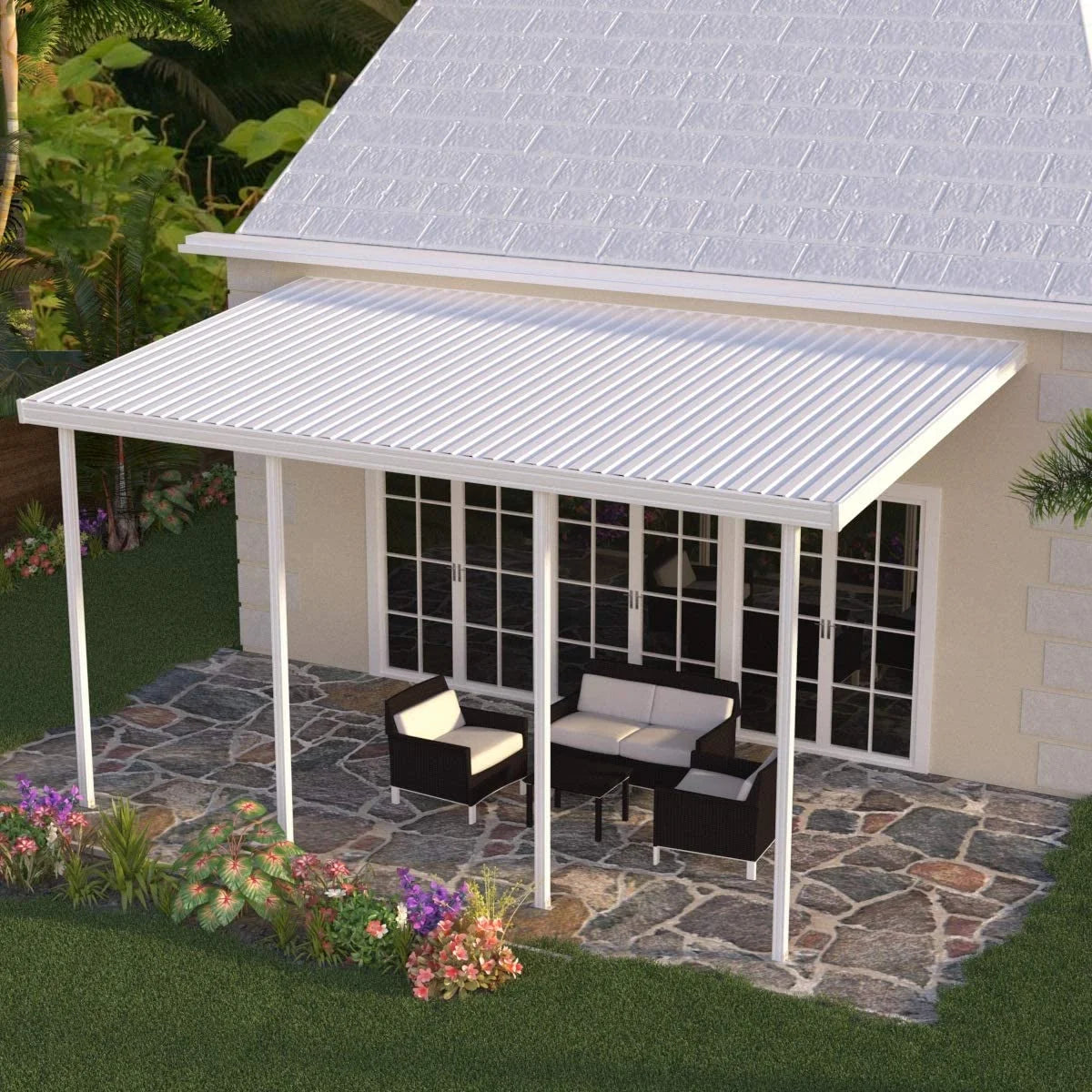 White Aluminum Patio Cover with 4 Posts T4714