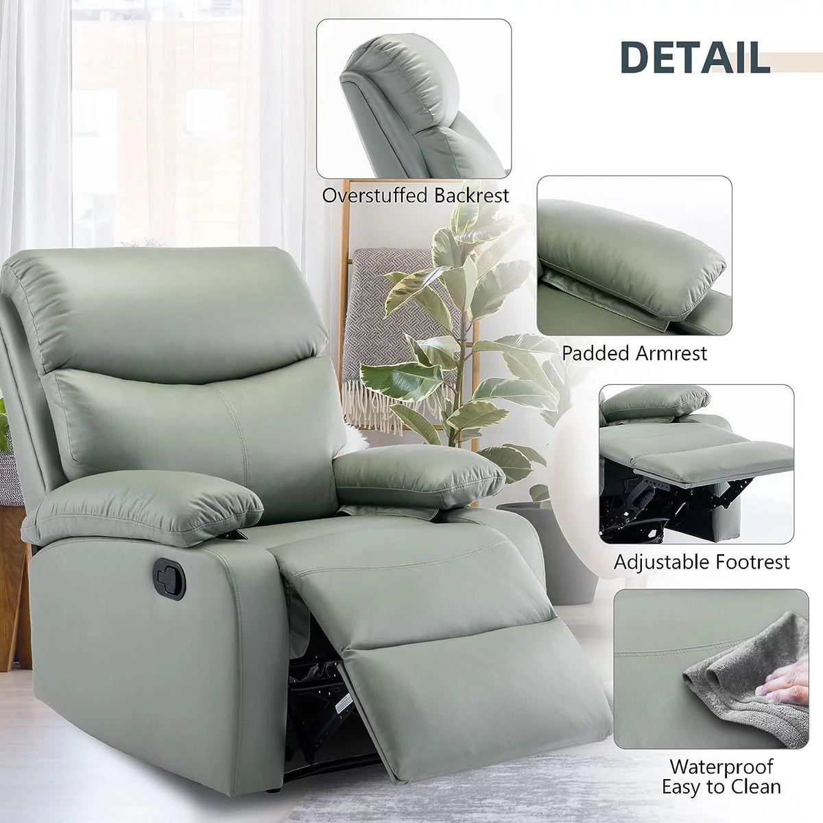 Green Micro Leather Manual Recliner Chair with Footrest T96270