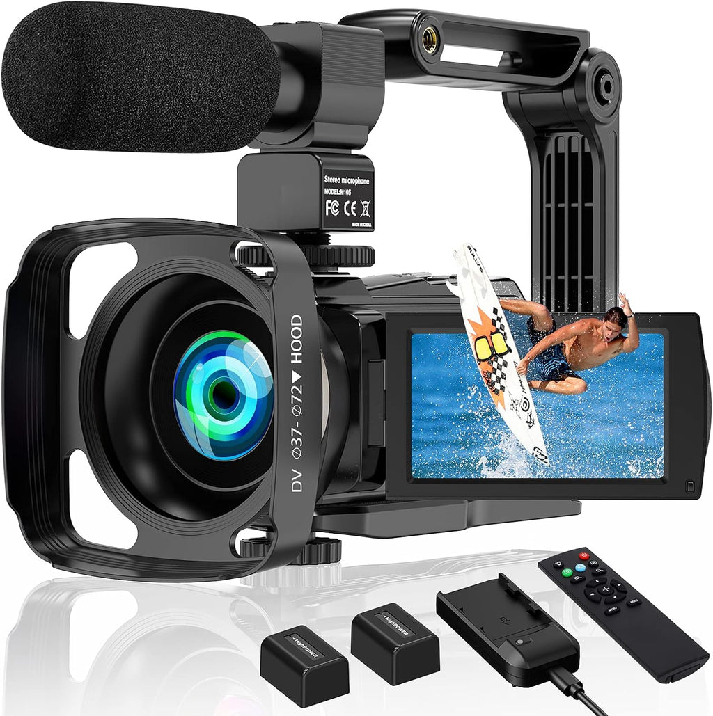 4K 60FPS 48MP Camcorder with Microphone and 2 Batteries V549315