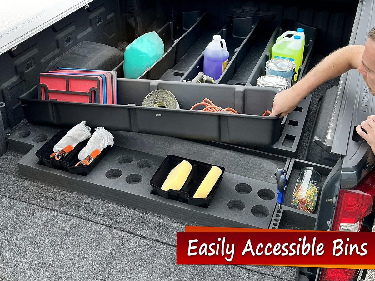 Complete Truck Bed Storage System Cargo Organizer with 4 Weatherproof Containers N7348