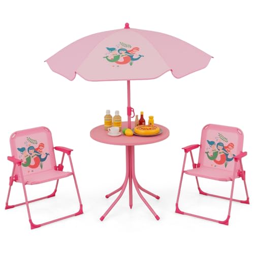 Kids Picnic Table with 2 Folding Chairs and Adjustable Umbrella O58405