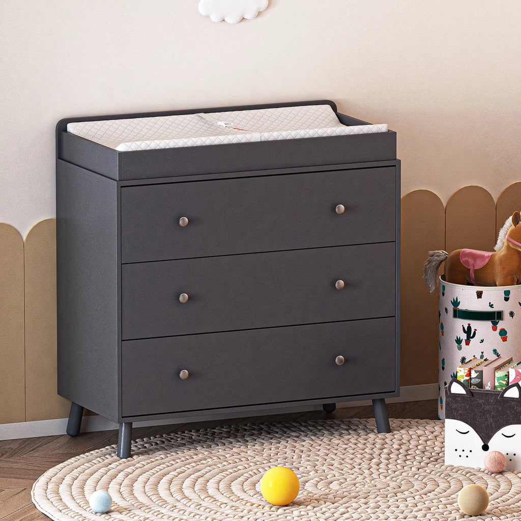 White 3 Drawer Baby Changing Table with Pad R756368