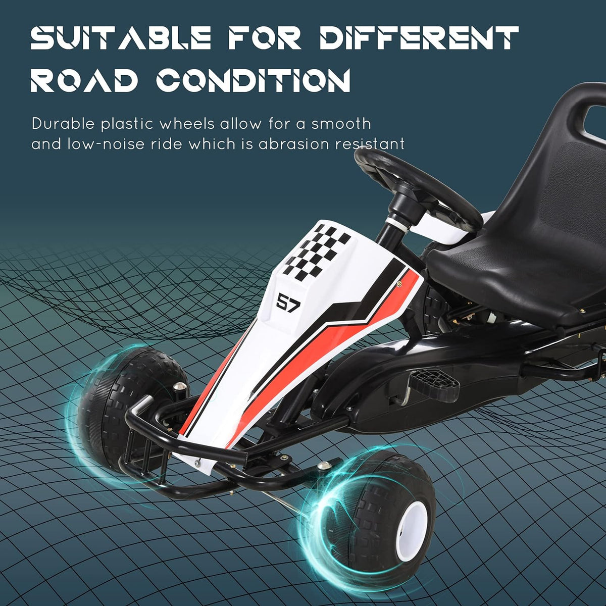 Pedal Go Kart Ride on Car with Adjustable Seat, Plastic Wheels, Handbrake and Shift Lever, Black Q246