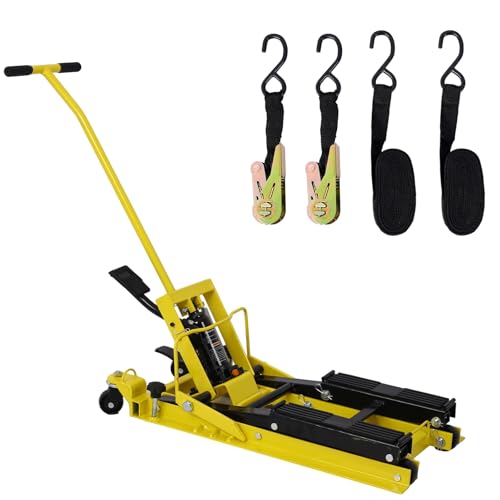 Red Hydraulic Motorcycle Lift Jack 1500 LBS Capacity, Foot-Operated Scissor Lift Table, Adjustable Height S8343