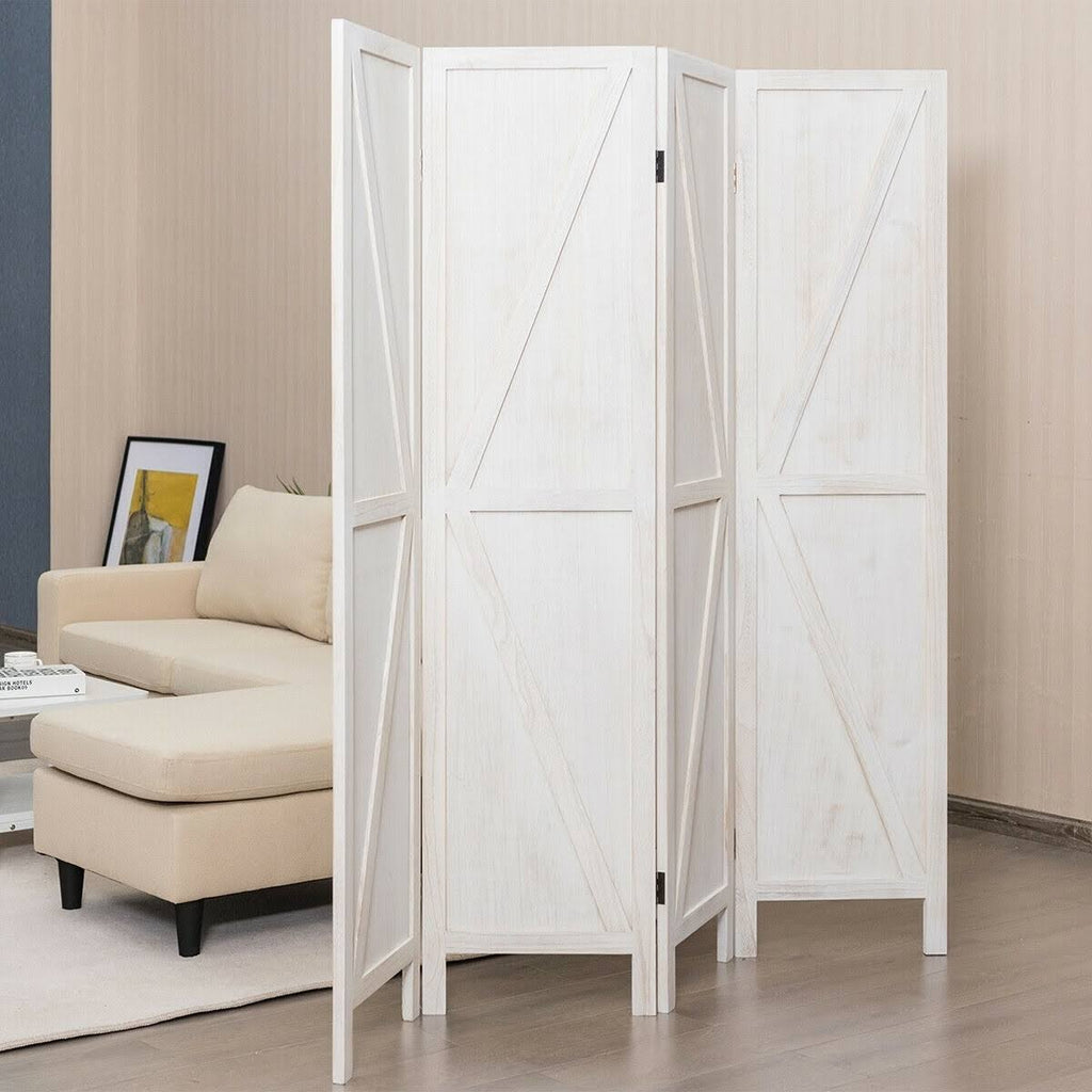 4 Panels Folding Wooden Room Divider White T669