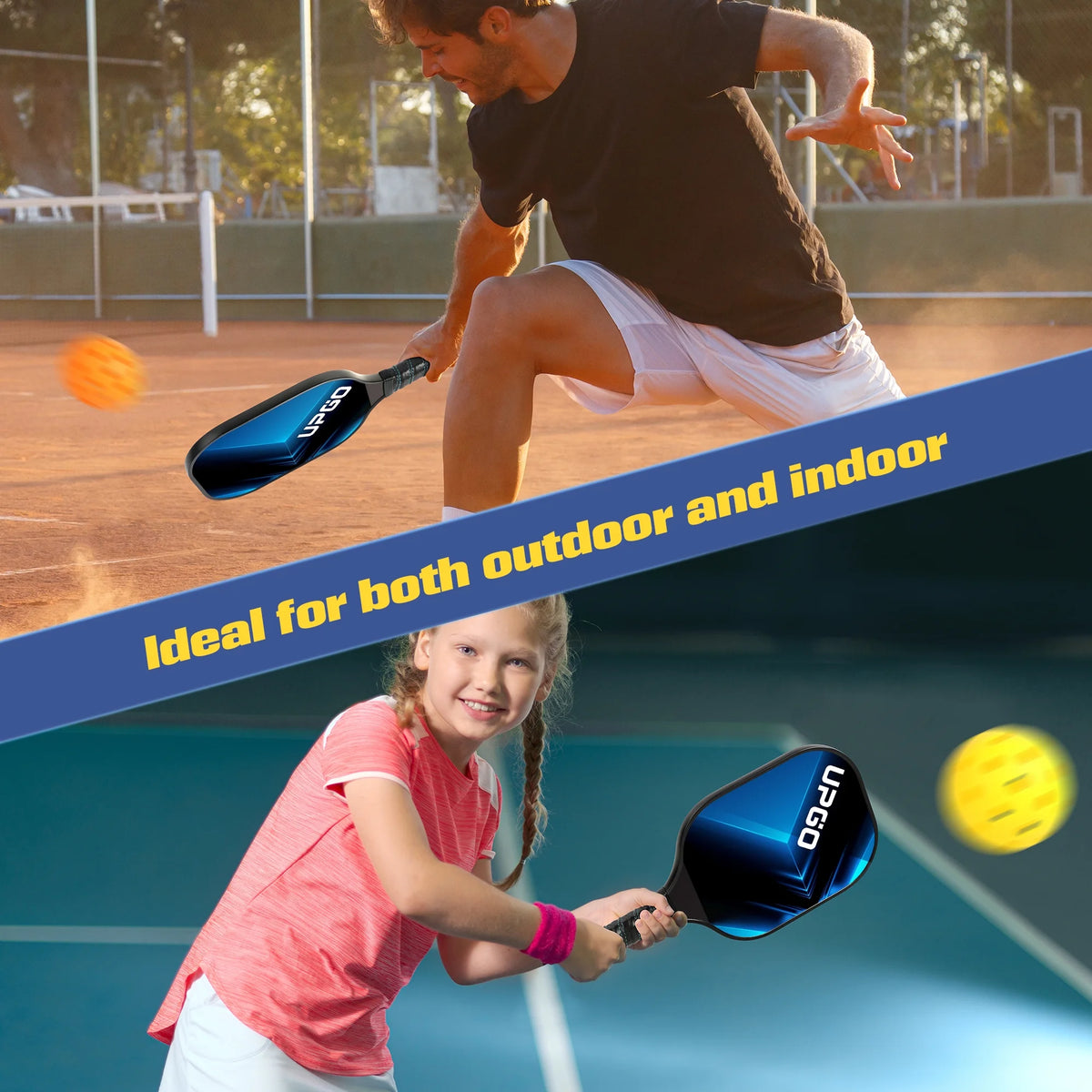 Graphite Fiber Polypropylene Honeycomb Core Pickleball Paddles Set with 4 Balls and Backpack C264011