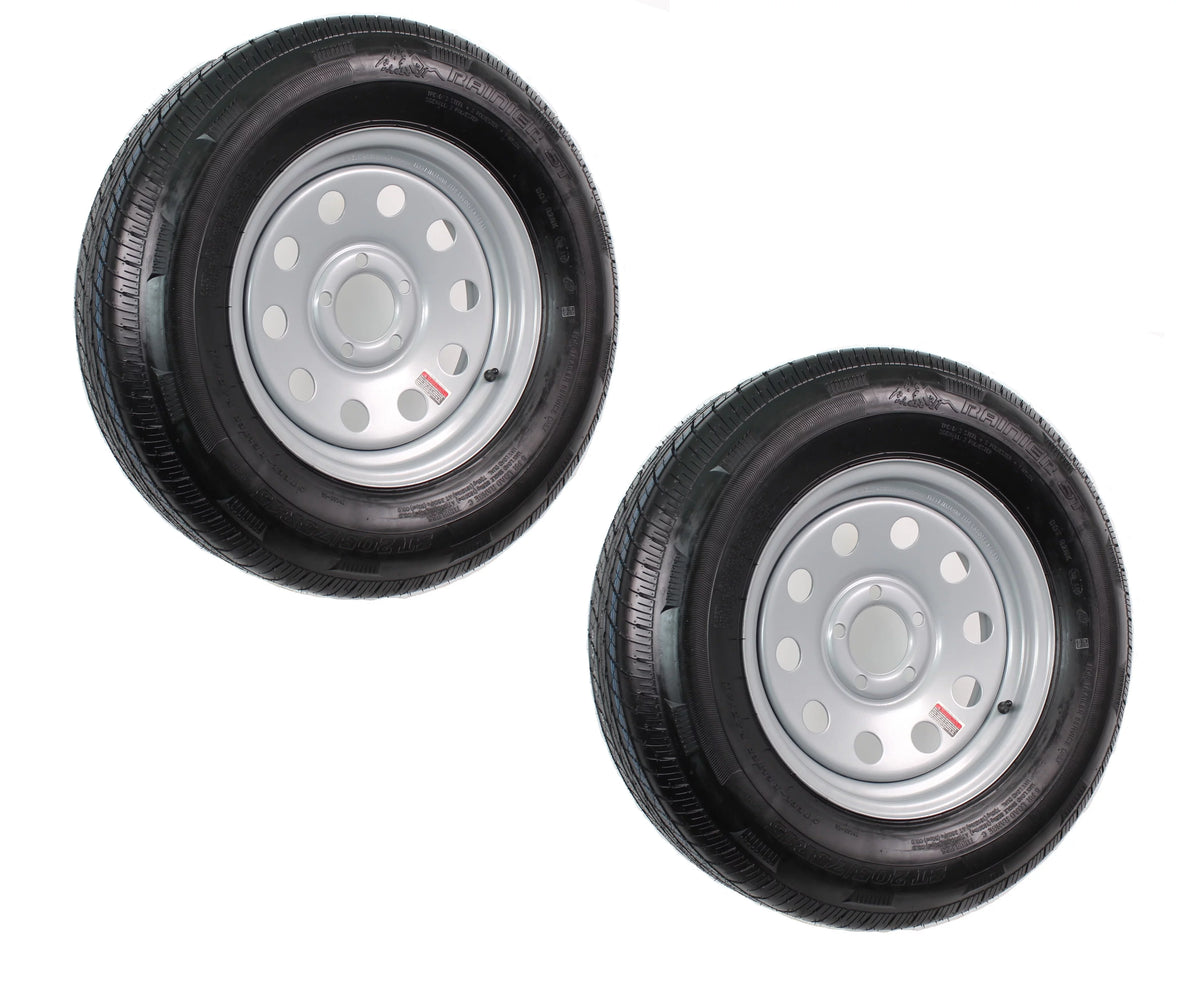 2-Pack Trailer Tire On Rim ST205/75R15 Radial 5 Hole Silver A185