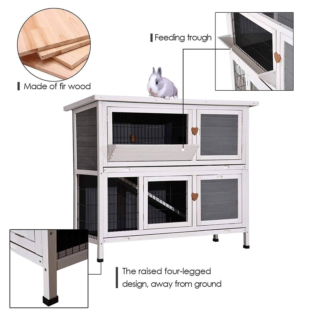 Grey 2 Story Wooden Rabbit Hutch with Ladder X5803