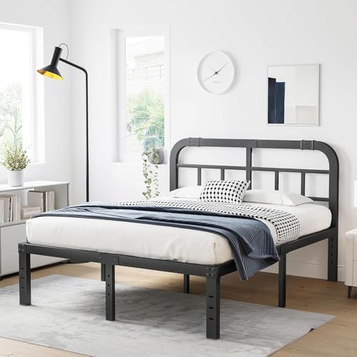 Full Size Black Metal Bed Frame with Headboard X929619