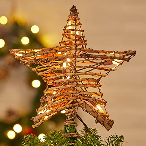 3D Rustic Rattan Christmas Tree Star Topper with 10 Bulbs H832