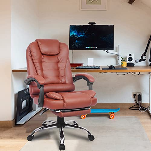 Big and Tall Office Chair with Foot Rest, Ergonomic Executive High Back Reclining Leather Computer Chair (Brown) Y403376