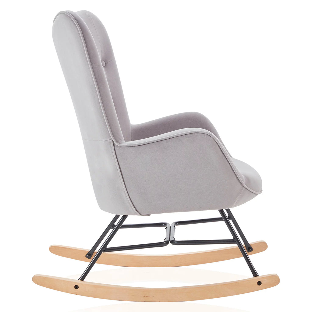 Grey Velvet Upholstered Rocking Chair O35746