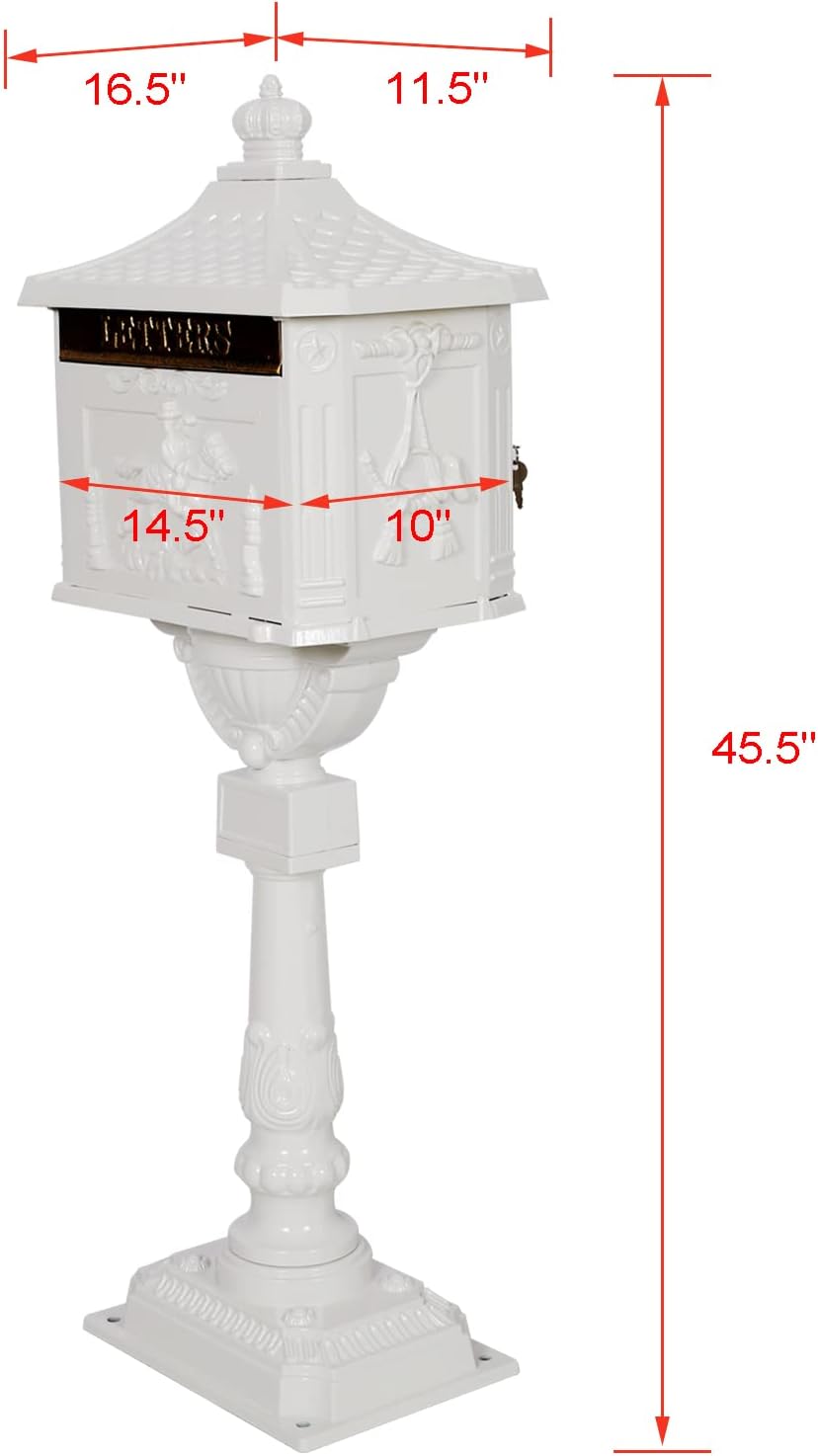 White Cast Aluminum Mailbox with Post and Locking Keys T9038