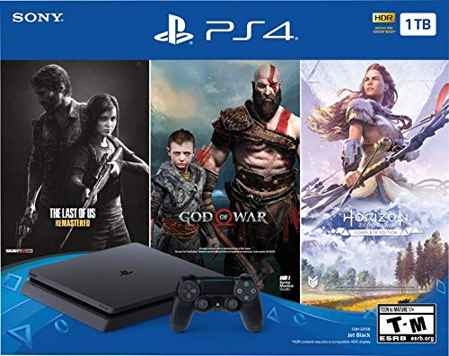 1TB HDD PS4 Console Slim Bundle with Three Games Dualshock 4 Wireless Controller Jet Black V523954