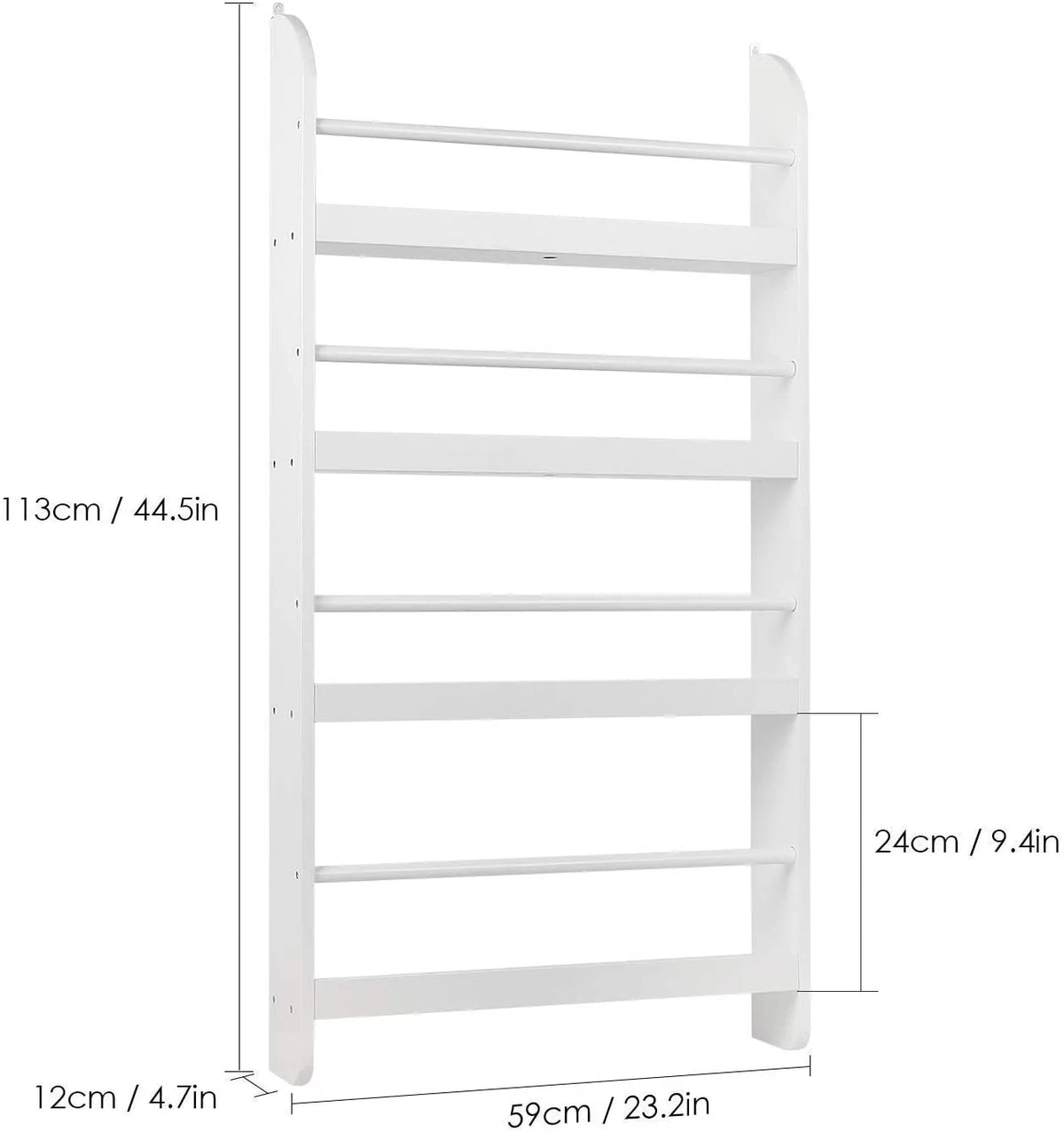 4-Tier White Wall Mounted Bookshelf Storage Rack Q9397