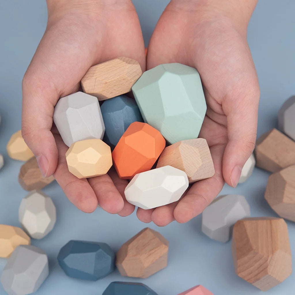 Wooden Stone Building Block Stacking Game Rainbow Toy 5PC I347649