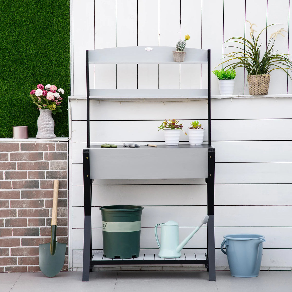 Wood Potting Bench Table with Storage Box H7753
