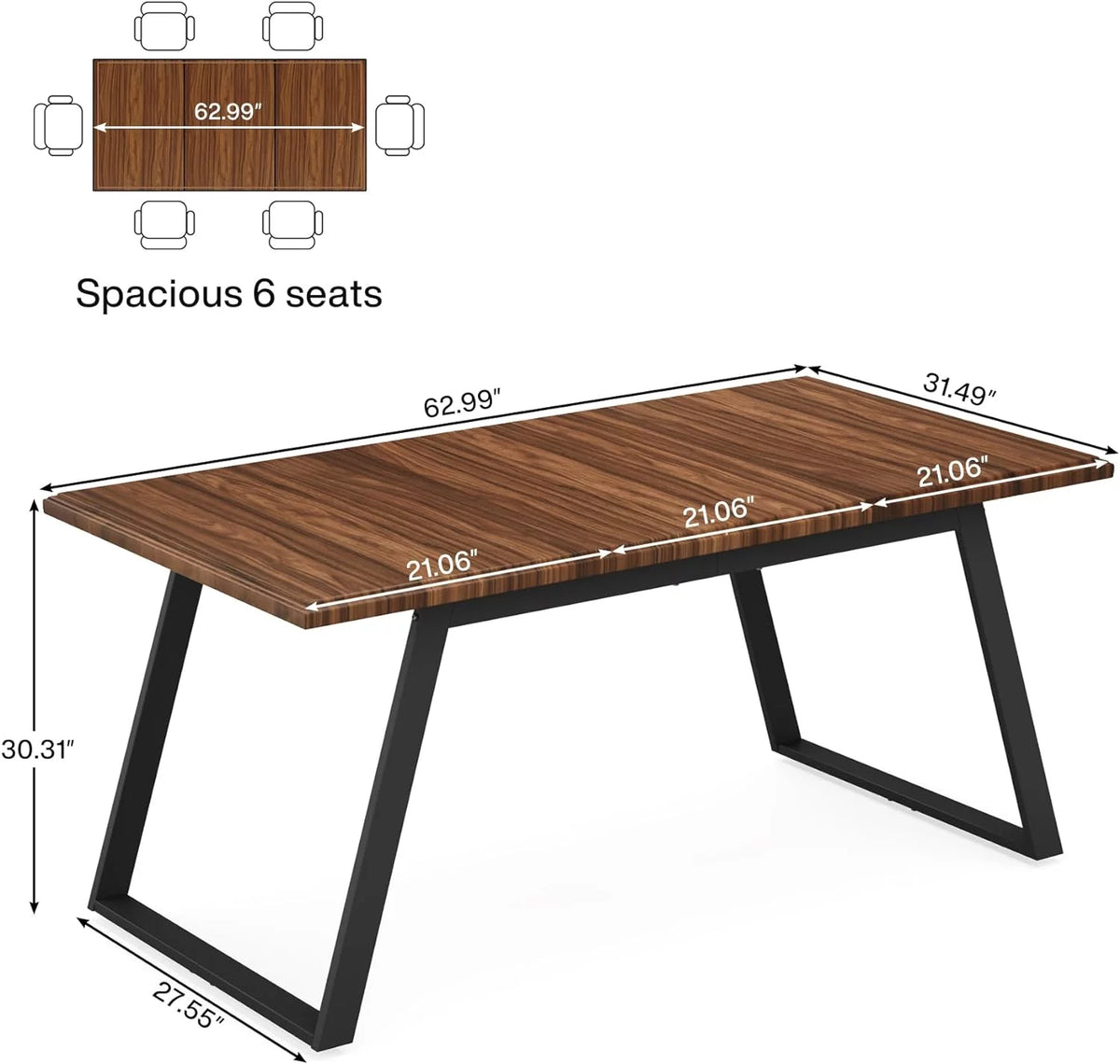 63 Inch Brown Black Office Desk with Metal G407