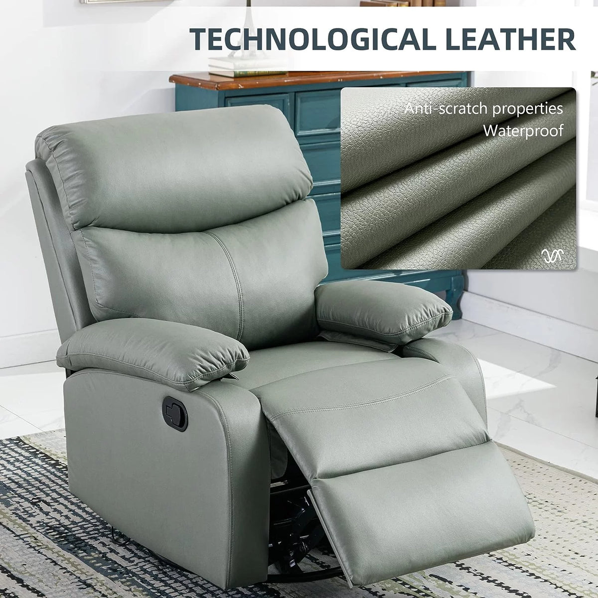 Green Micro Leather Manual Recliner Chair with Footrest T96270