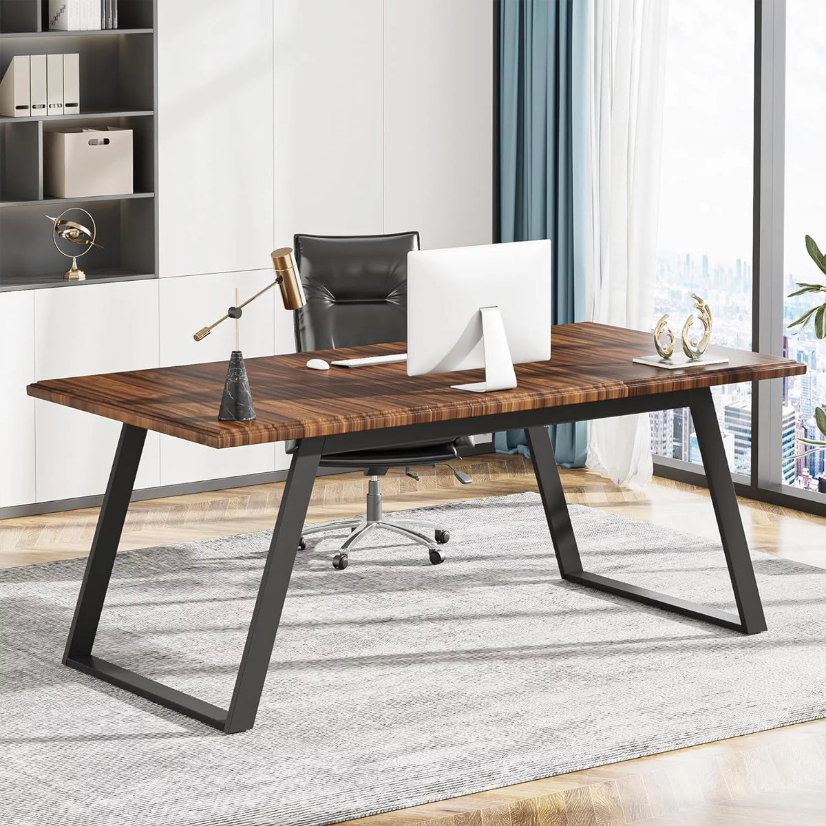 63 Inch Brown Black Office Desk with Metal G407