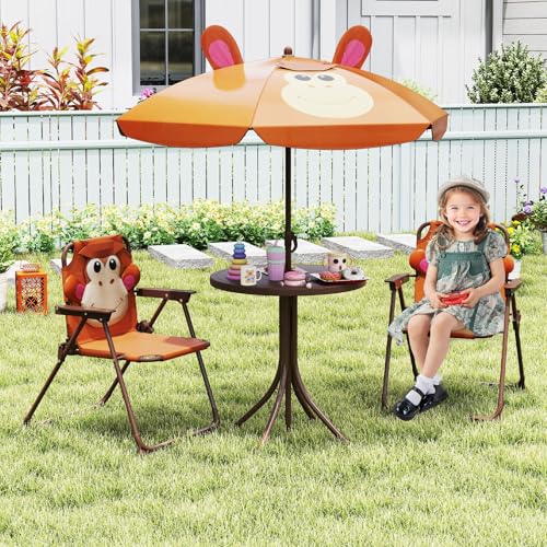 Kids Picnic Table with 2 Folding Chairs and Adjustable Umbrella O58405