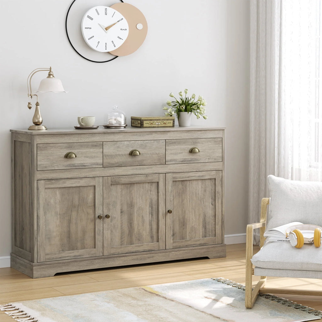 White 3 Drawer 3 Door Sideboard Storage Cabinet B305513