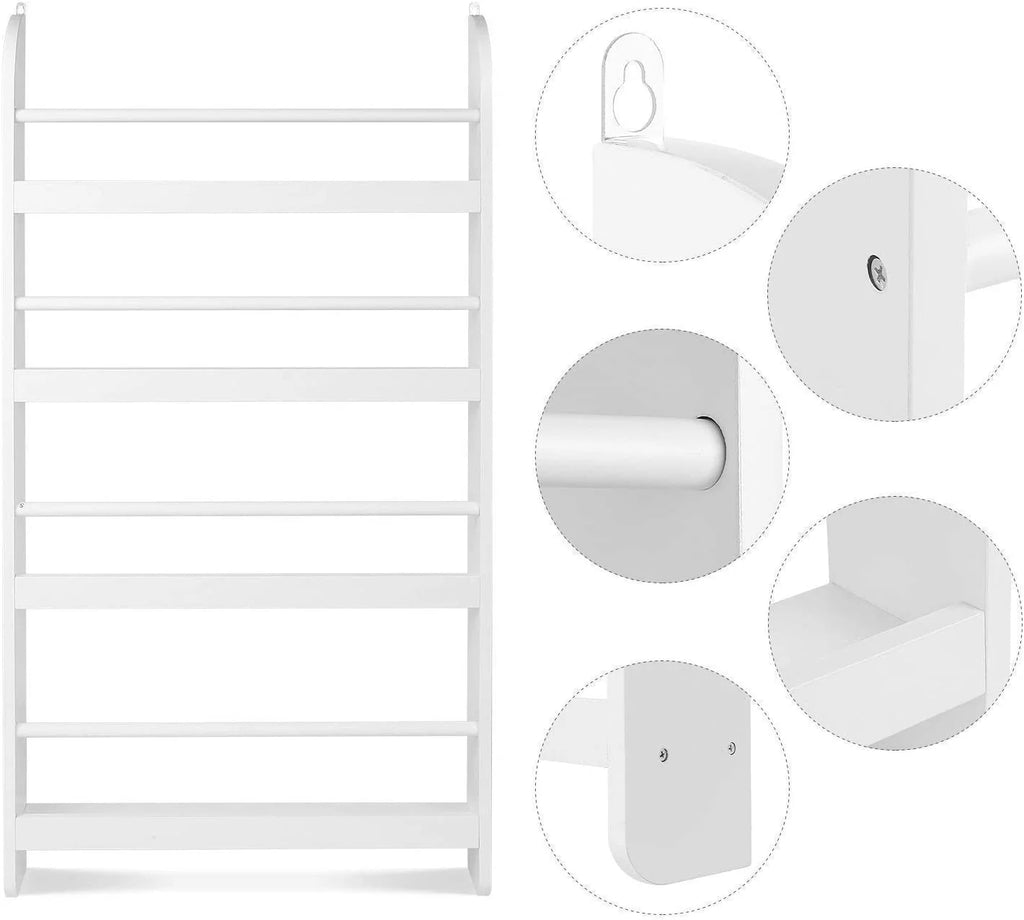 4-Tier White Wall Mounted Bookshelf Storage Rack Q9397
