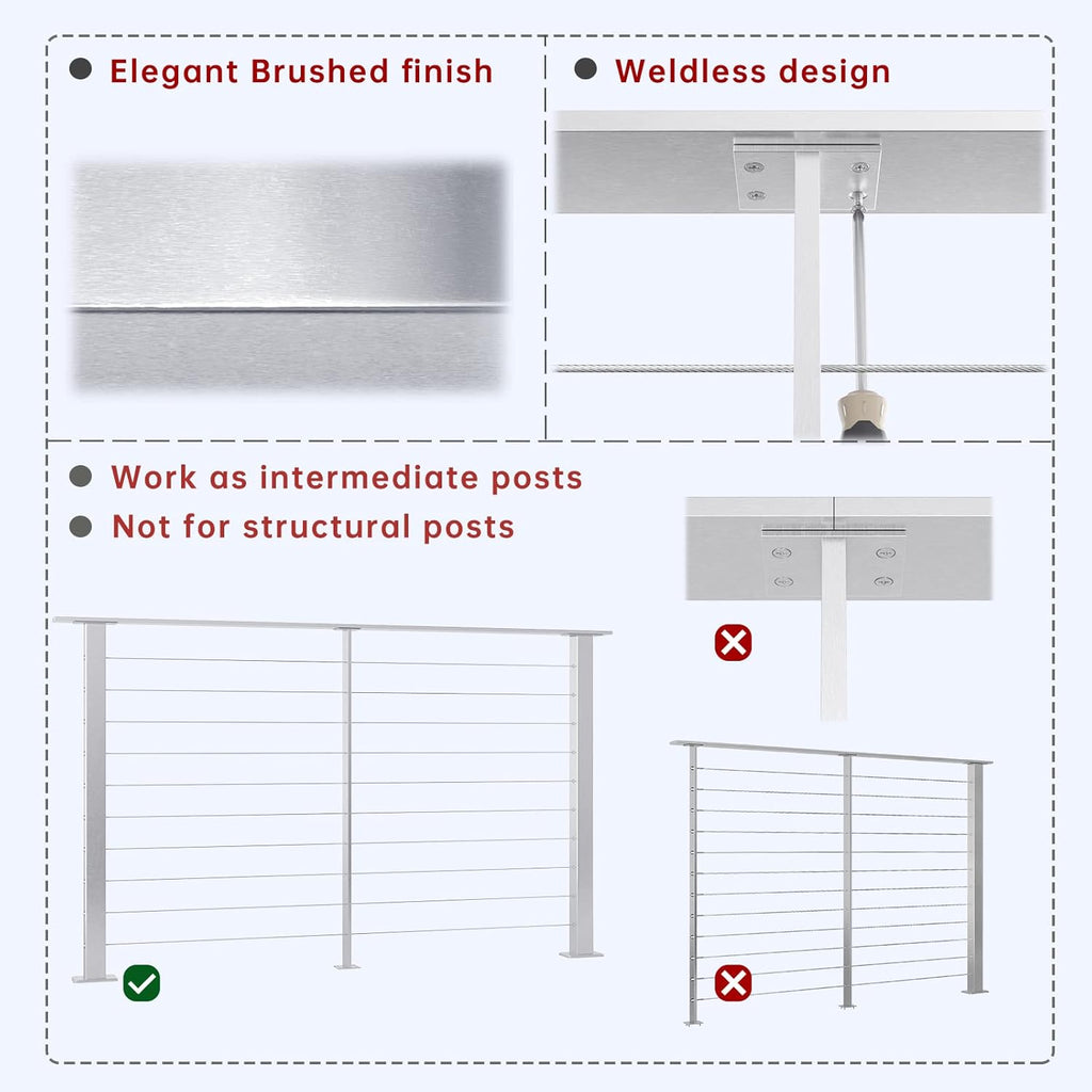 Stainless Steel Brushed Cable Railing Post J7623