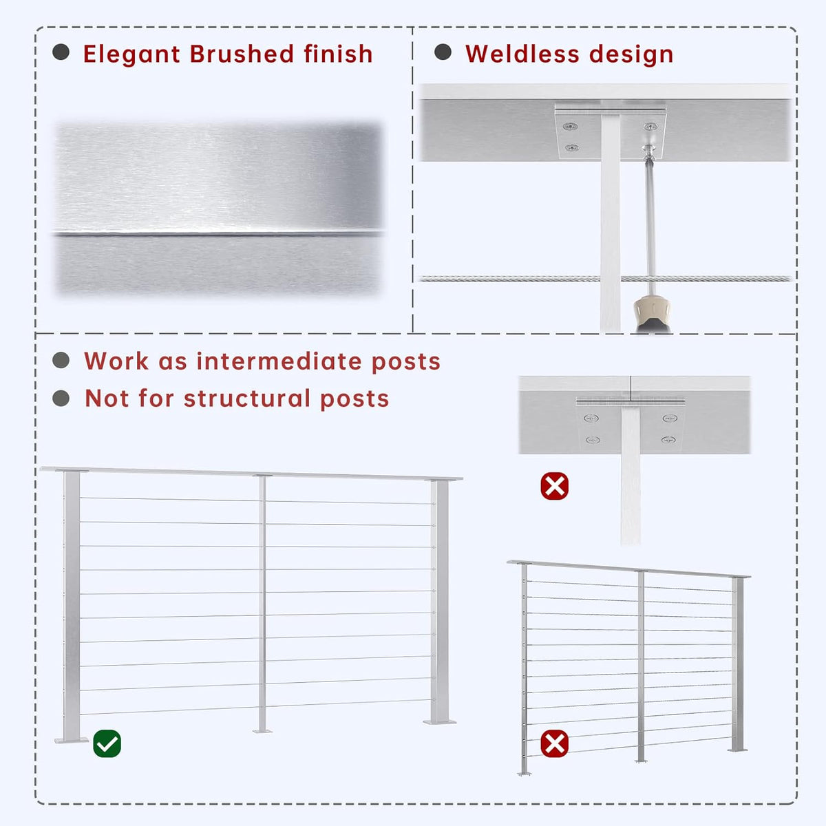 Stainless Steel Brushed Cable Railing Post J7623