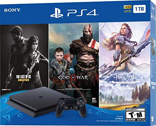 1TB HDD PS4 Console Slim Bundle with Three Games Dualshock 4 Wireless Controller Jet Black V523954
