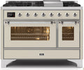 48 Dual Fuel Natural Gas Range Antique White Chrome Trim P73785