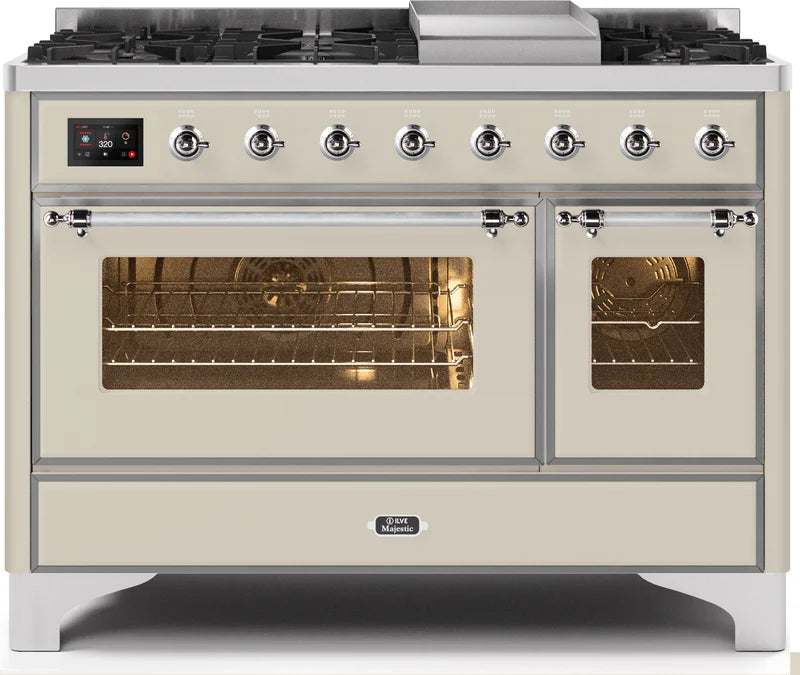 48 Dual Fuel Natural Gas Range Antique White Chrome Trim P73785