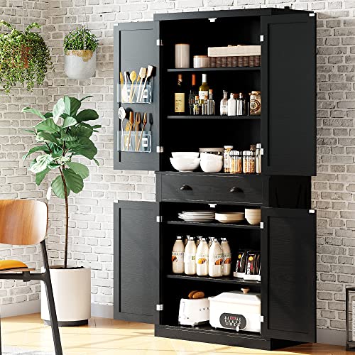 White Kitchen Pantry Storage Cabinet with Barn Doors and Drawer Q266