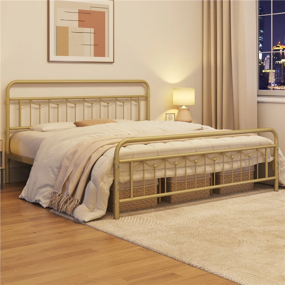 Queen Matte Black Metal Platform Bed Frame with Headboard and Footboard Z42818