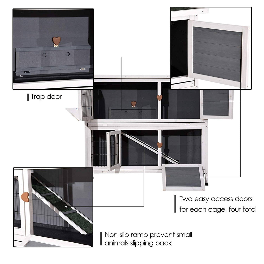 Grey 2 Story Wooden Rabbit Hutch with Ladder X5803