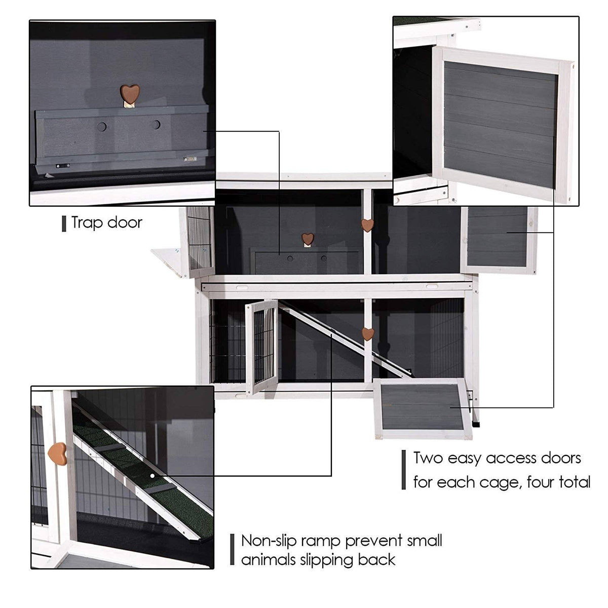 Grey 2 Story Wooden Rabbit Hutch with Ladder X5803